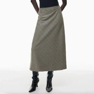 Aritzia Wilfred Devotion Twill Maxi  Slip Skirt Lyle White/Black Check Size 10
